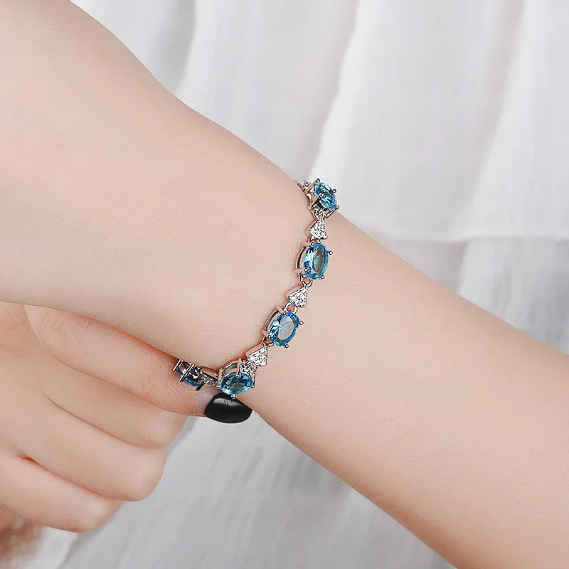 Mistgift Aquamarine with 925 Silver Chain Bracelet
