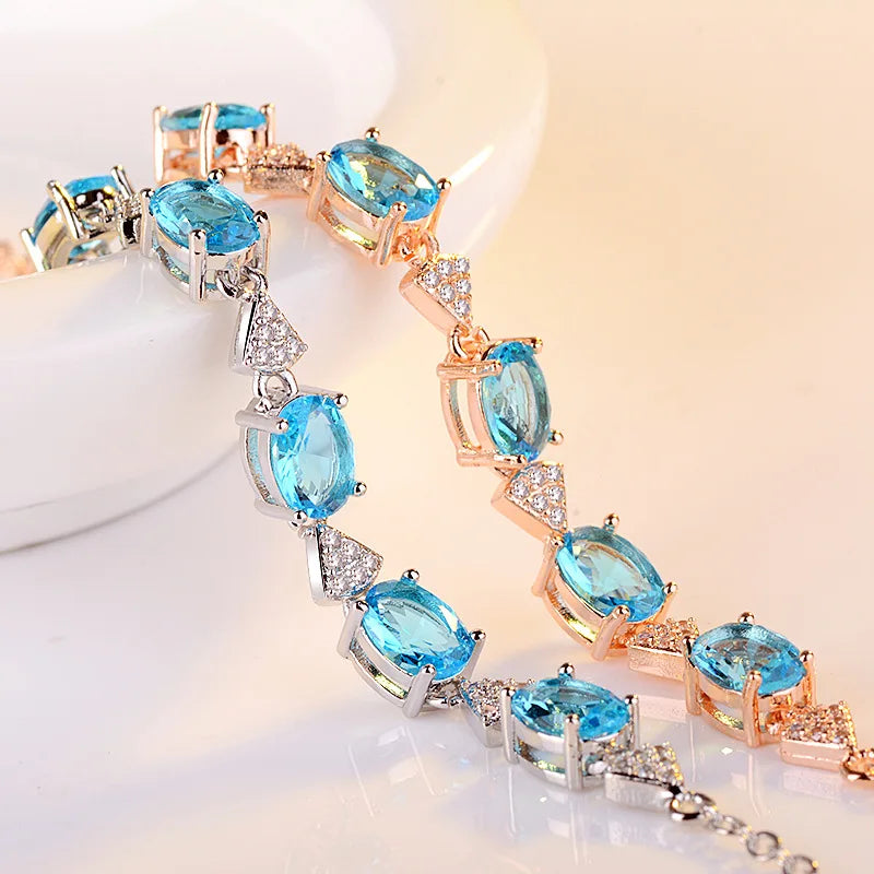 Mistgift Aquamarine with 925 Silver Chain Bracelet