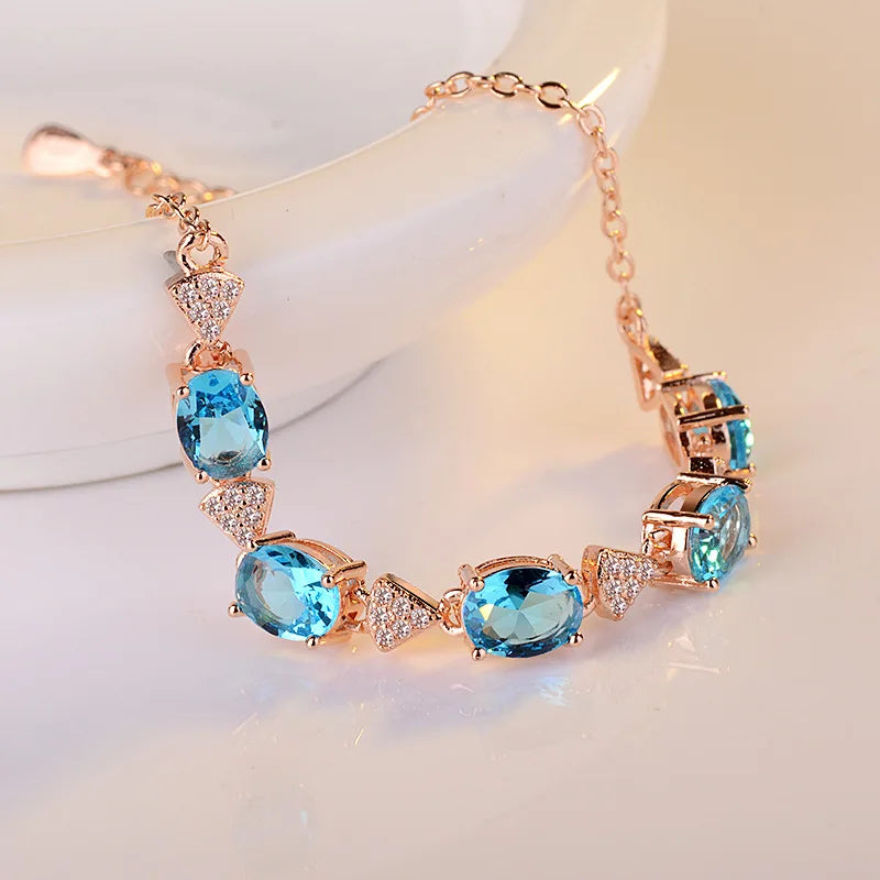 Mistgift Aquamarine with 925 Silver Chain Bracelet