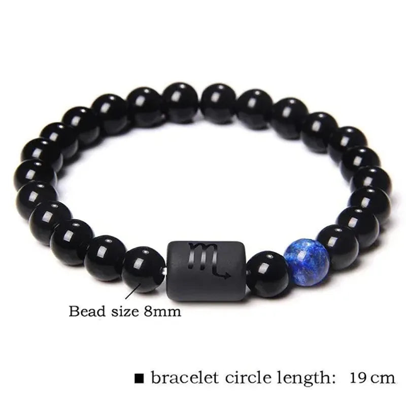 Mistgift 12 Constellation Zodiac Signs Natural Black Onyx Stone Beads Bracelets