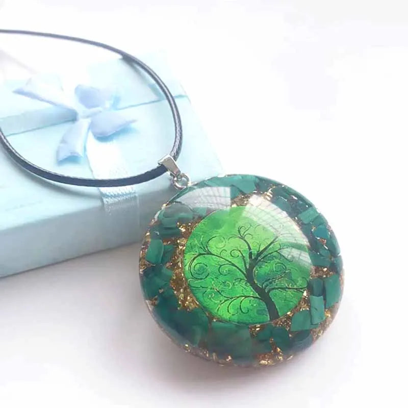 Mistgift Malachite Tree of Life Chakra Healing Necklace Pendant