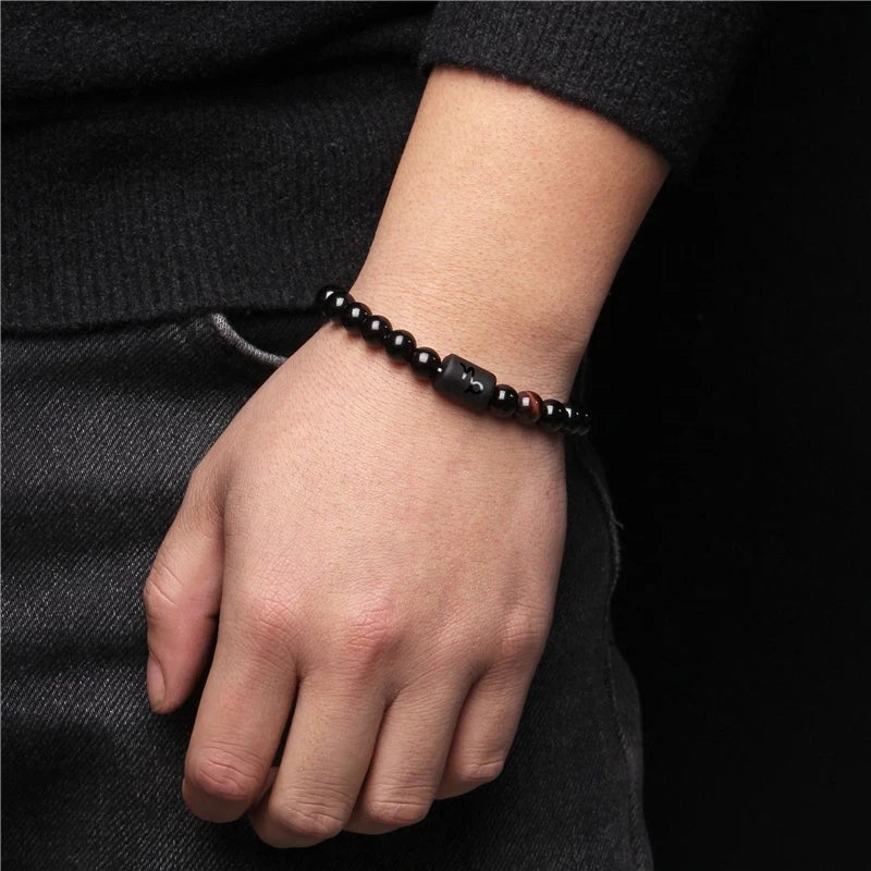 Mistgift 12 Constellation Zodiac Signs Natural Black Onyx Stone Beads Bracelets