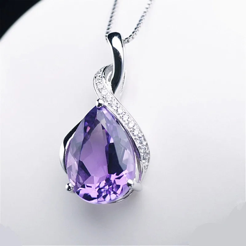 Mistgift 925 Sterling Silver Natural Amethyst Inner Peace & Aquamarine Reducing Stress Necklace