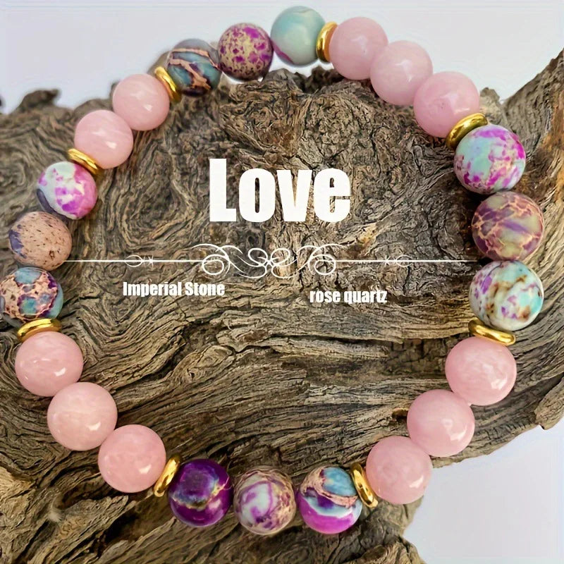Mistgift Attracting Love Jasper and Rose Quartz Beaded Bracelets