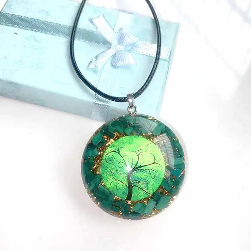 Mistgift Malachite Tree of Life Chakra Healing Necklace Pendant