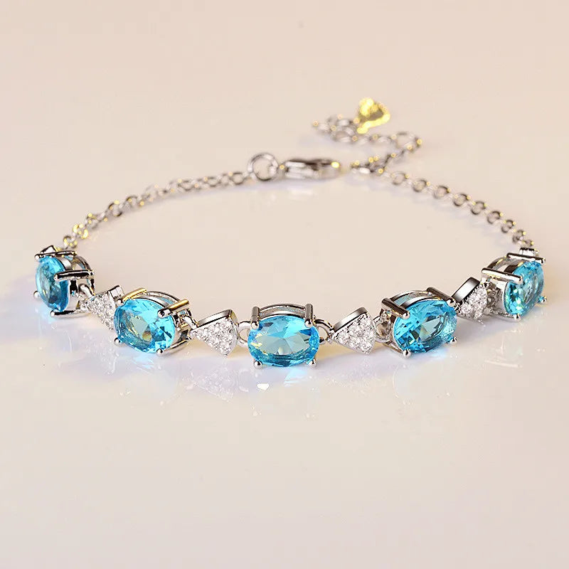 Mistgift Aquamarine Reducing Stress with 925 Silver Chain Bracelet