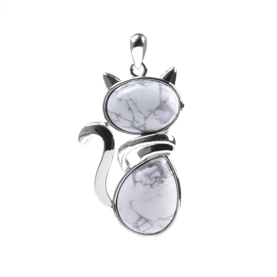 Mistgift Cute Cat Pendants Made of Natural Crystal such as Amethyst, Tiger Eye, Aventurine, Turquoise, Opal, Malachite, Agate, Rose Quartz
