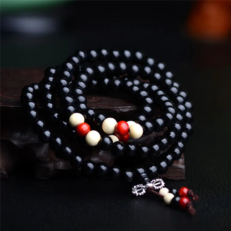 Mistgift Natural Sandalwood Buddha Mala 108 Beads Bracelets