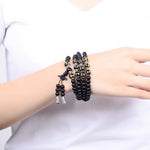 Mistgift 108 Mala Beads Six Words Mantra Om Mani Padme Hum Obsidian Meditation Bracelet Necklace