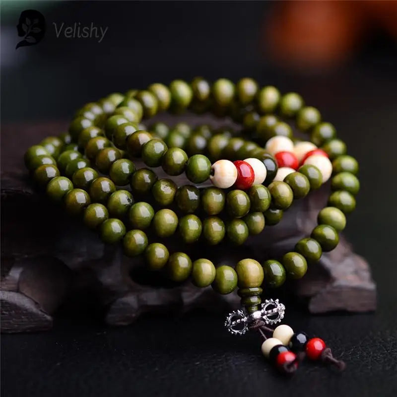 Mistgift Natural Sandalwood Buddha Mala 108 Beads Bracelets