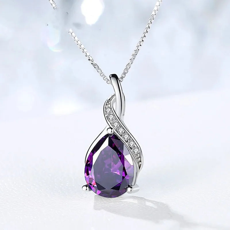Mistgift 925 Sterling Silver Natural Amethyst & Aquamarine Necklace