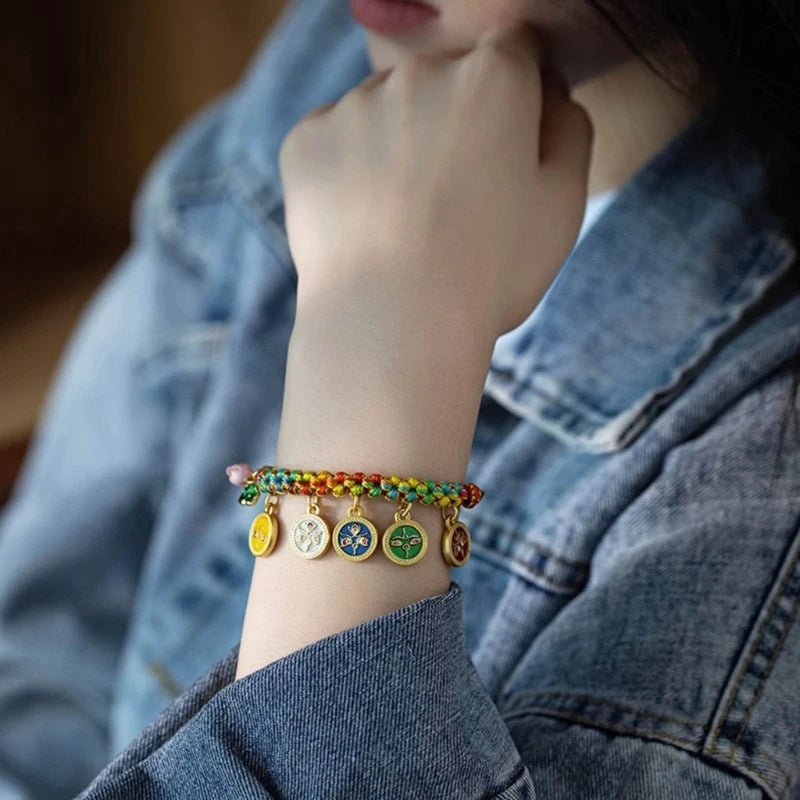 Mistgift Tibetan Colorful Rope Five Way God of Wealth Adjustable Handmade Bracelet