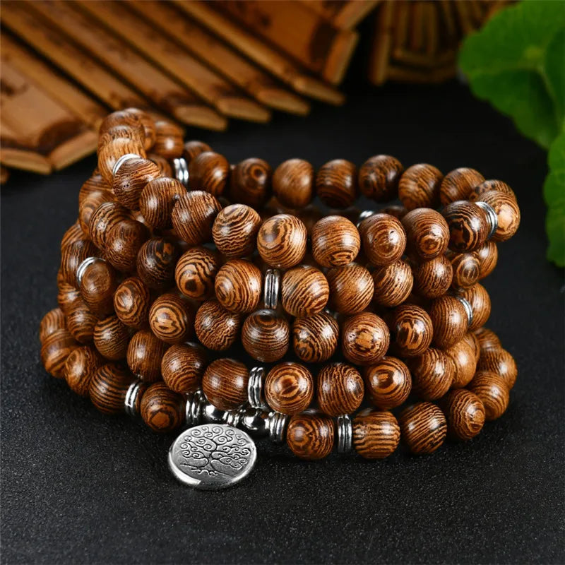 Mistgift Wood Mala: 108 Bead Meditation Necklace & Bracelet