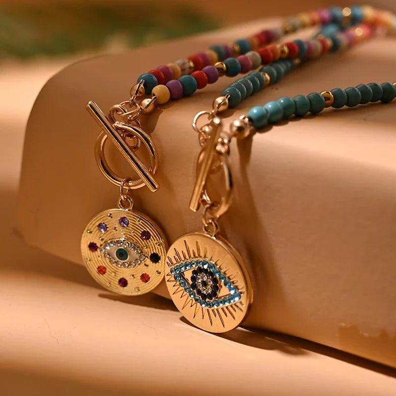 Mistgift 4mm Colorful Stone Evil Eye Choker Pendants & Necklaces