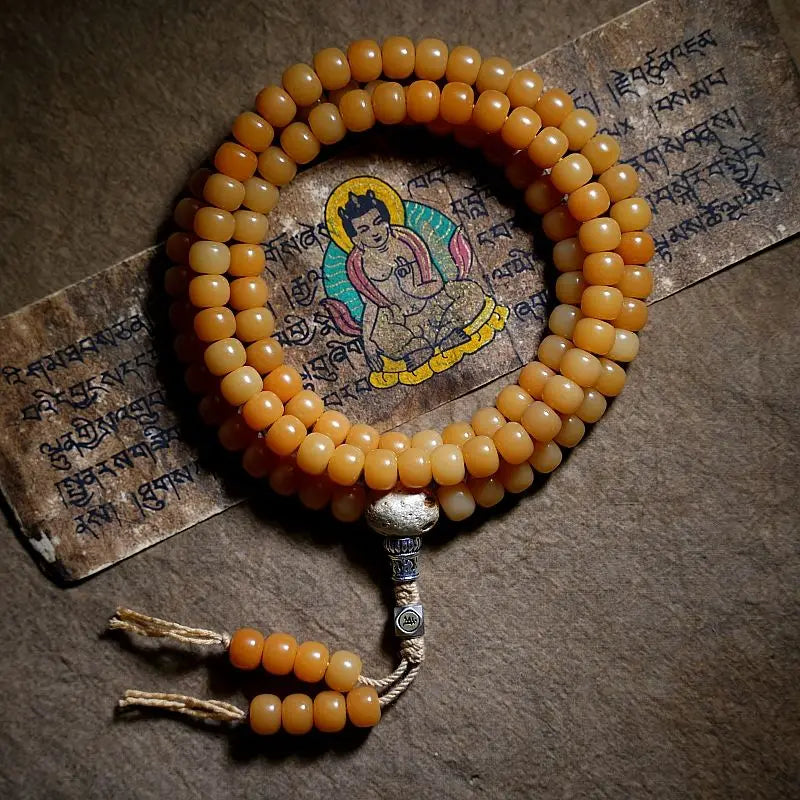 Mistgift Tibet Old Bodhi Seed 108 Mala Beeds Necklace