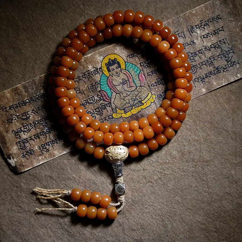 Mistgift Tibet Old Bodhi Seed 108 Mala Beeds Necklace