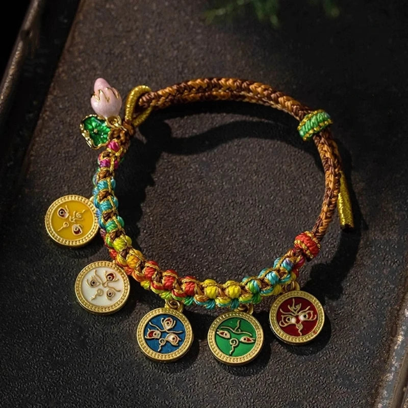 Mistgift Tibetan Colorful Rope Five Way God of Wealth Adjustable Handmade Bracelet