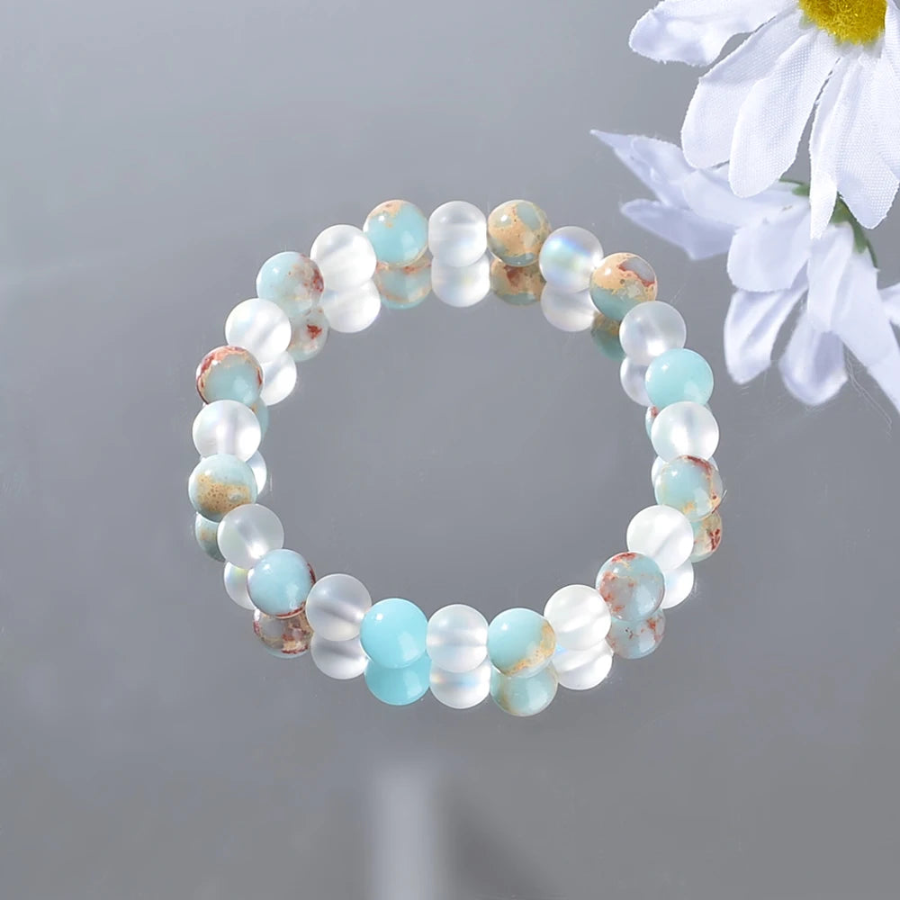 Mistgift Aura Quartz and Ocean Sediment Beaded Bracelet Bringing Abundance & Prosperity