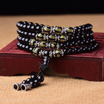 Mistgift 108 Mala Beads Six Words Mantra Om Mani Padme Hum Obsidian Meditation Bracelet Necklace