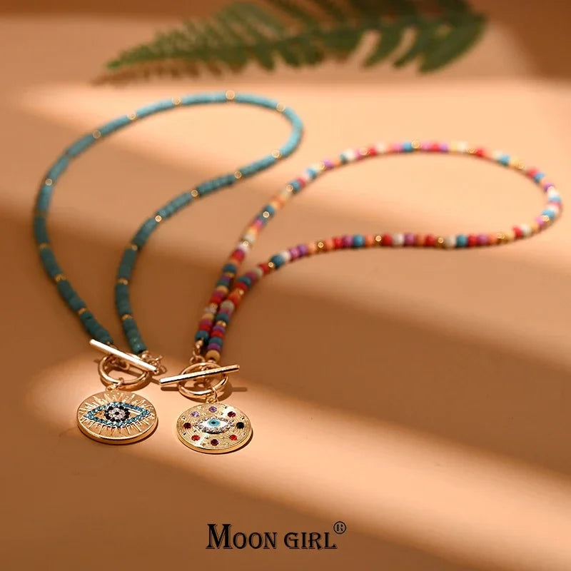 Mistgift 4mm Colorful Stone Evil Eye Choker Pendants & Necklaces