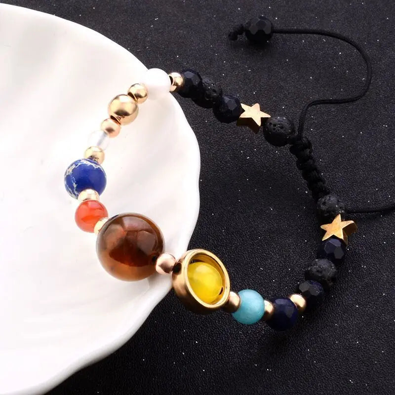 Mistgift Solar System Nine Planet Natural Stone Star Beads  Adjustable Bracelet Bangle