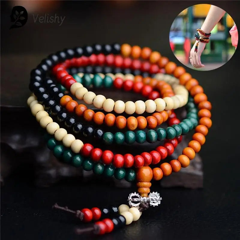 Mistgift Natural Sandalwood Buddha Mala 108 Beads Bracelets
