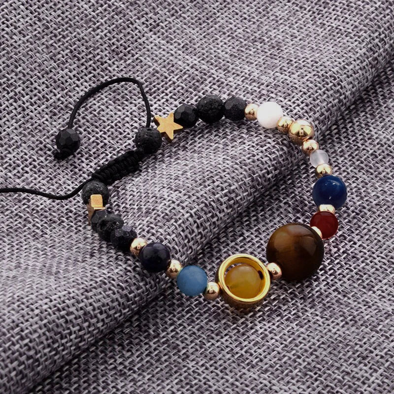 Mistgift Solar System Nine Planet Natural Stone Star Beads  Adjustable Bracelet Bangle