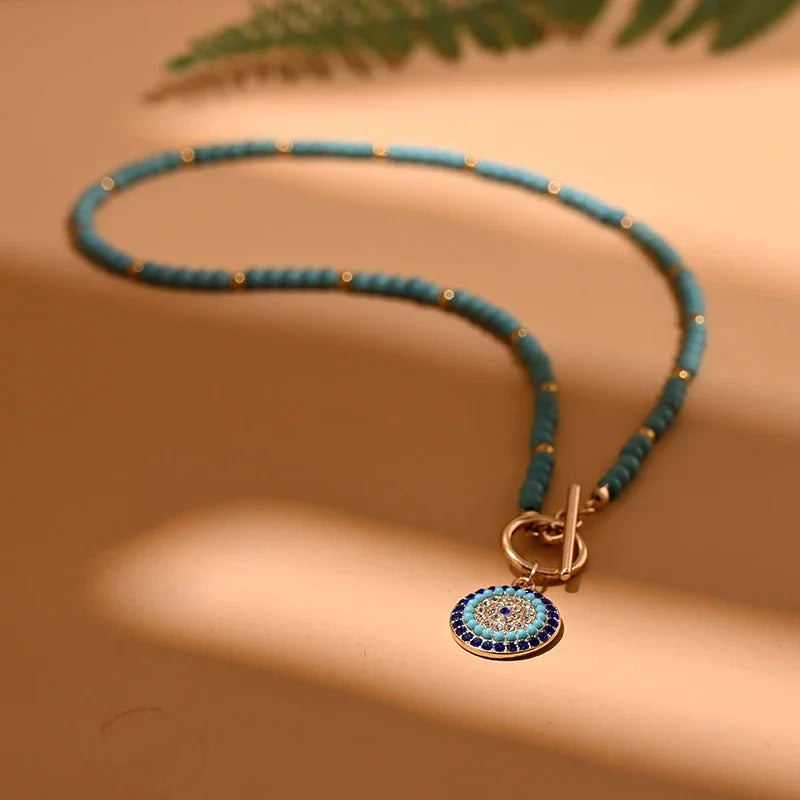 Mistgift 4mm Colorful Stone Evil Eye Choker Pendants & Necklaces