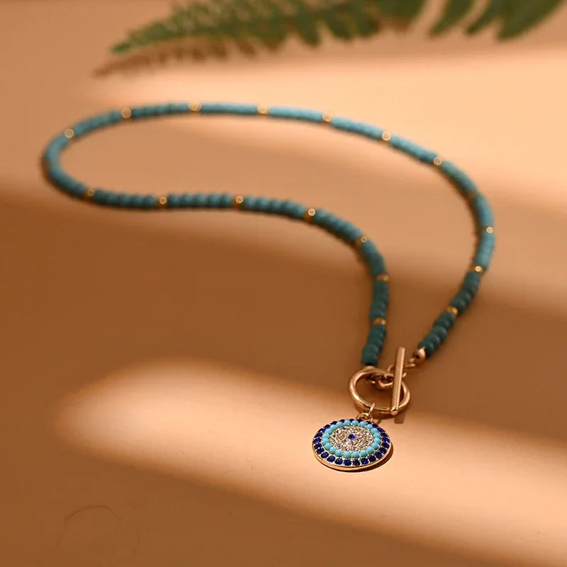 Mistgift 4mm Colorful Stone Evil Eye Choker Pendants & Necklaces