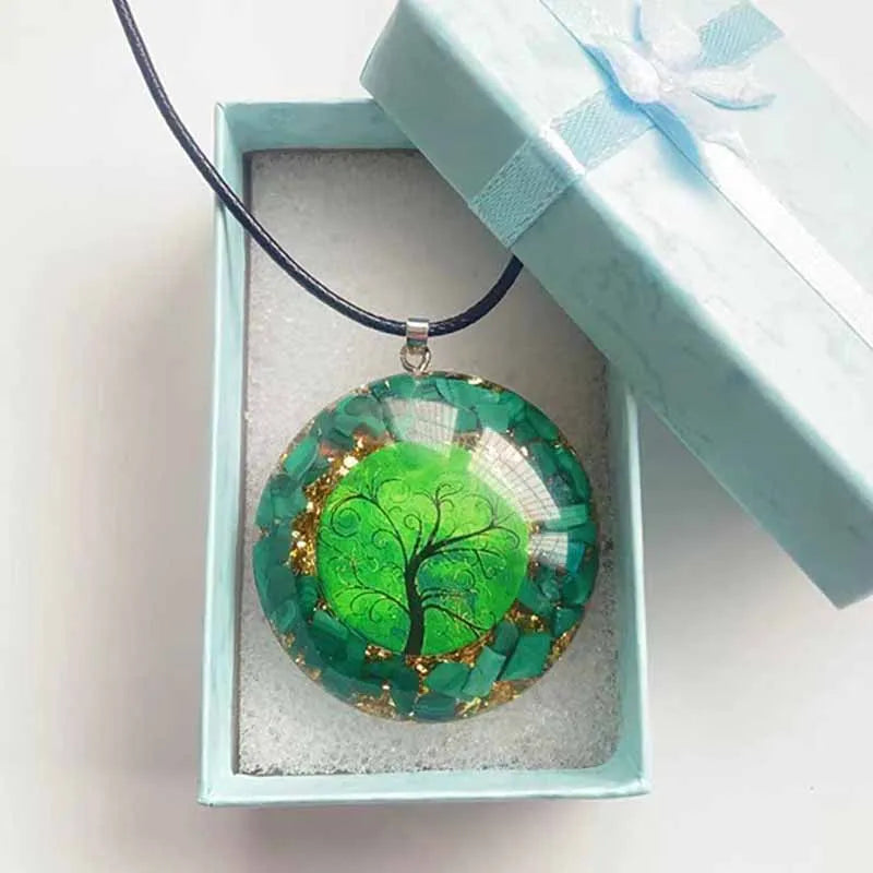 Mistgift Malachite Tree of Life Chakra Healing Necklace Pendant