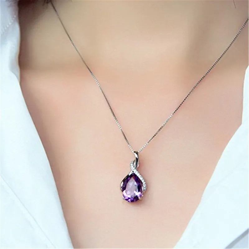 Mistgift 925 Sterling Silver Natural Amethyst & Aquamarine Necklace