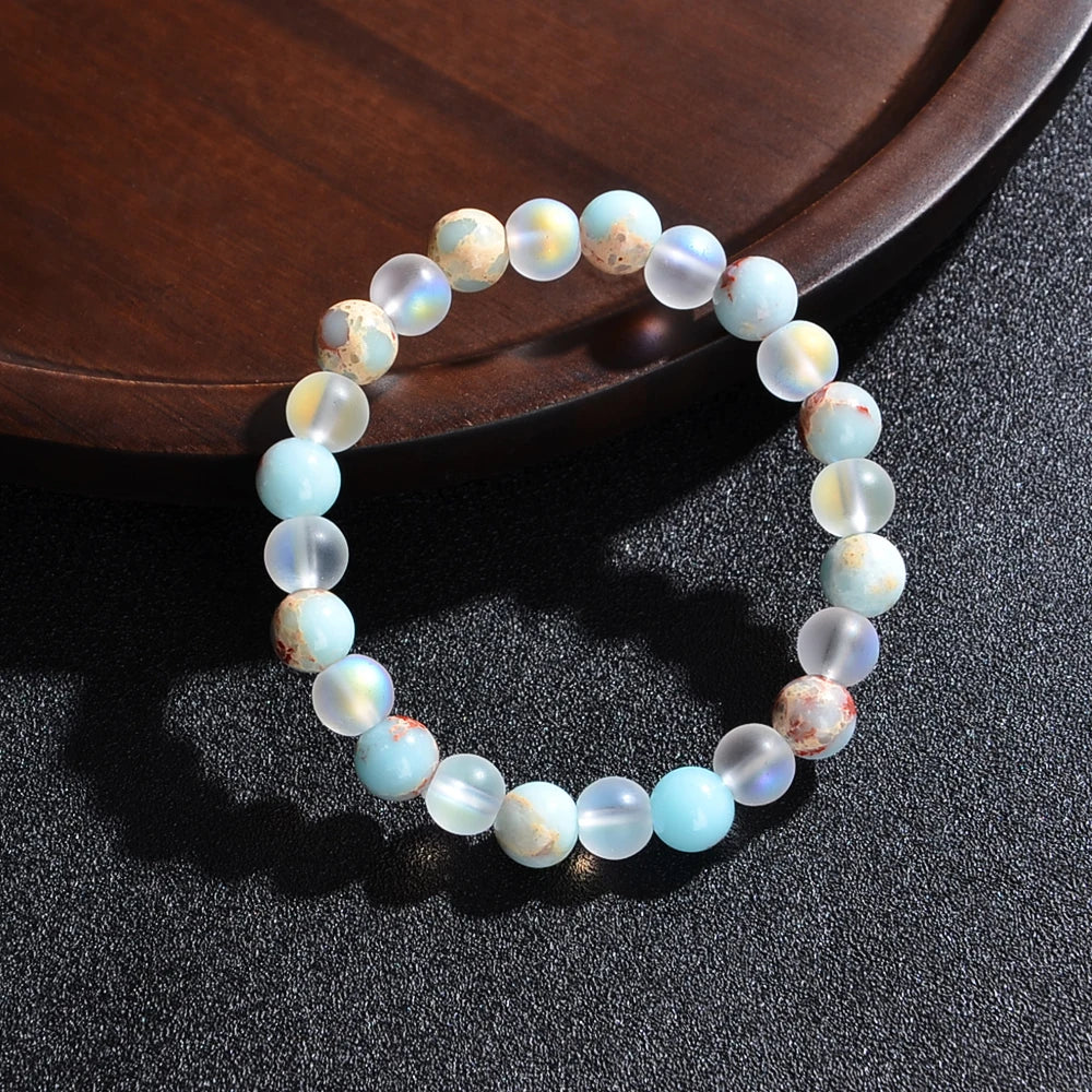 Mistgift Aura Quartz and Ocean Sediment Beaded Bracelet Bringing Abundance & Prosperity