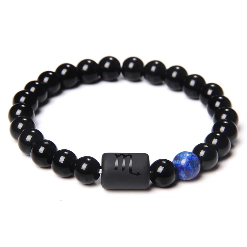 Mistgift 12 Constellation Zodiac Signs Natural Black Onyx Stone Beads Bracelets
