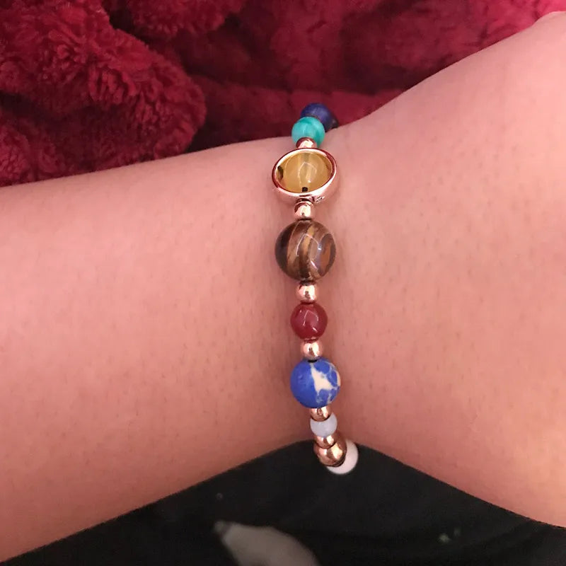 Mistgift Solar System Nine Planet Natural Stone Star Beads  Adjustable Bracelet Bangle