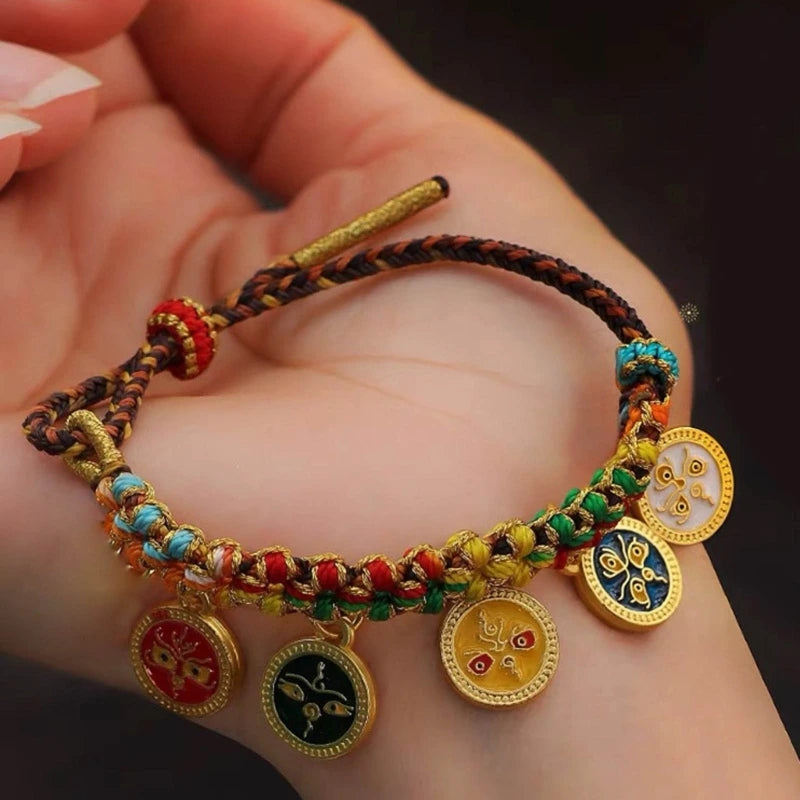 Mistgift Tibetan Colorful Rope Five Way God of Wealth Adjustable Handmade Bracelet